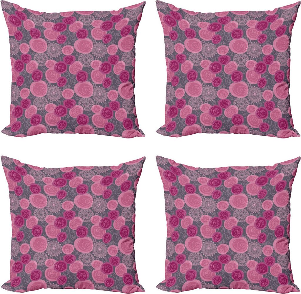 ABAKUHAUS Rosa und Grau Kissenbezug Set (4 Stück), Lace gewirbelte Kreis, Moderner Doppelseitiger Digitaldruck, 40 cm x 40 cm, Fuchsia Magenta Grau
