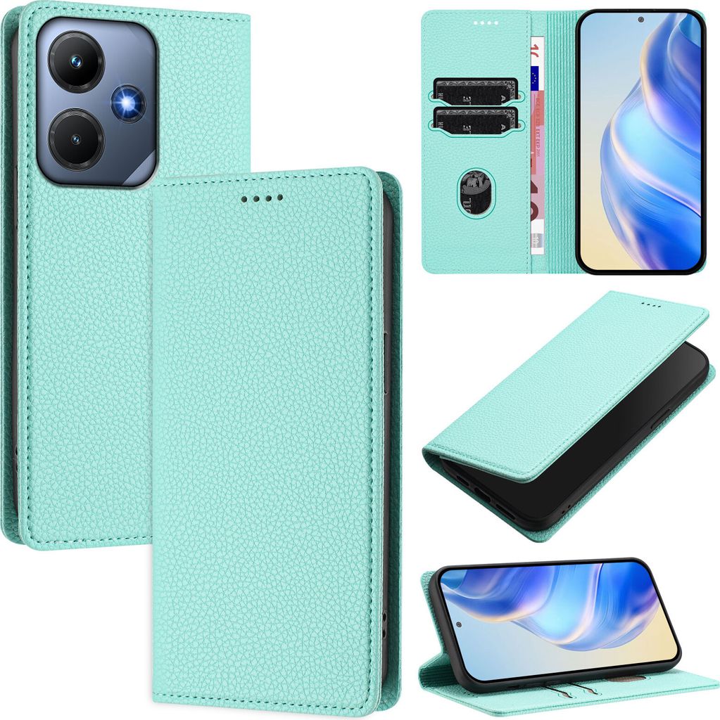 Litchi Leder Handyhülle für Infinix Hot 30i Wallet Kartenfächer Standfunktion Hülle Türkis