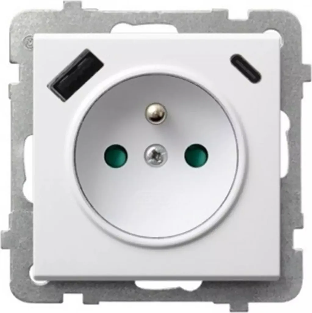 Prise de terre avec cache et chargeur USB A+C Ospel Sonata GP-1RZPUSBAC