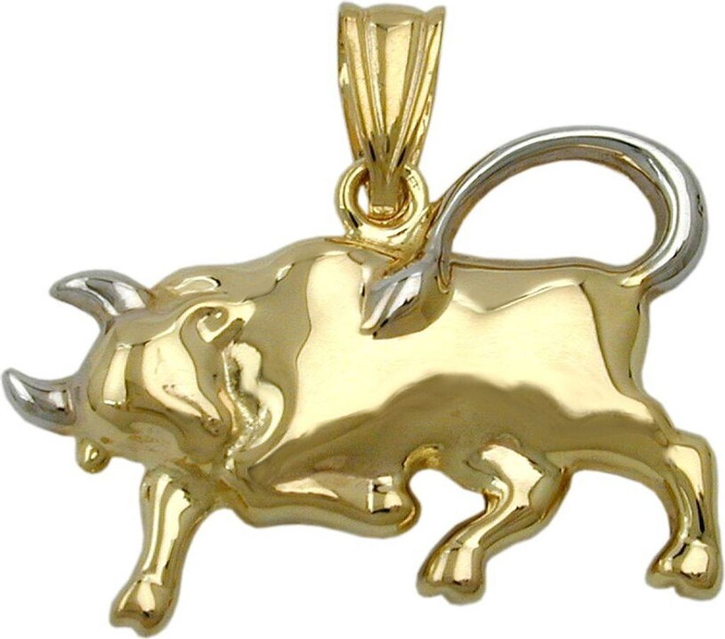 Anhänger Stier 375 Gelbgold bicolor rhodiniert Sternzeichen Uni Goldschmuck