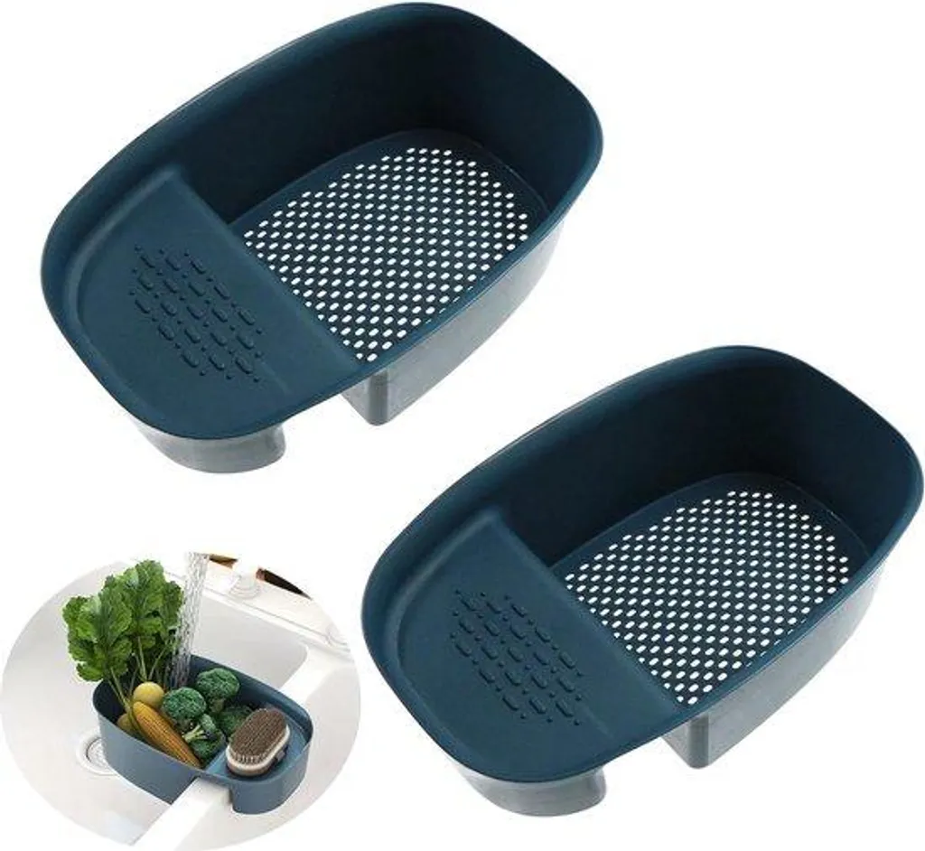 Porte-éponge antidérapant bleu avec égouttoir et poubelle de cuisine