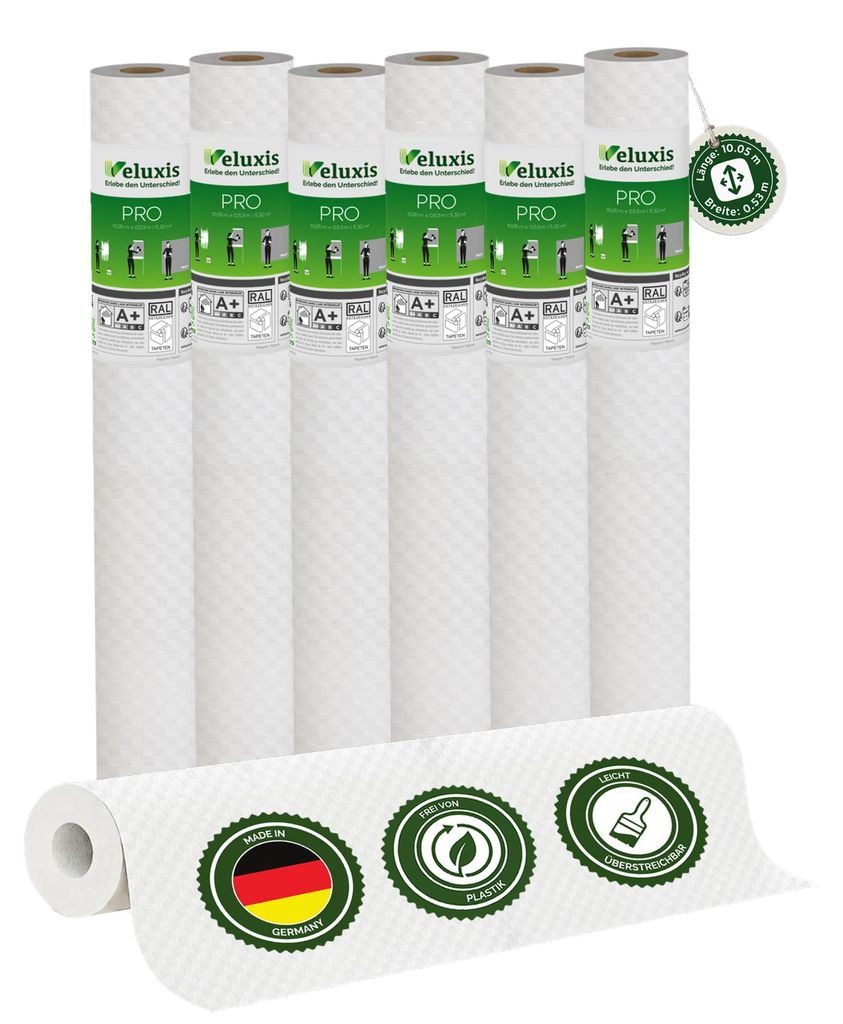 Vliestapete Vliestapete weiß – Renoviervlies Reliefmuster 6er Set, 6 x 10,05 m x 0,53 m, rissüberbrückend, blickdicht, überstreichbar, German...