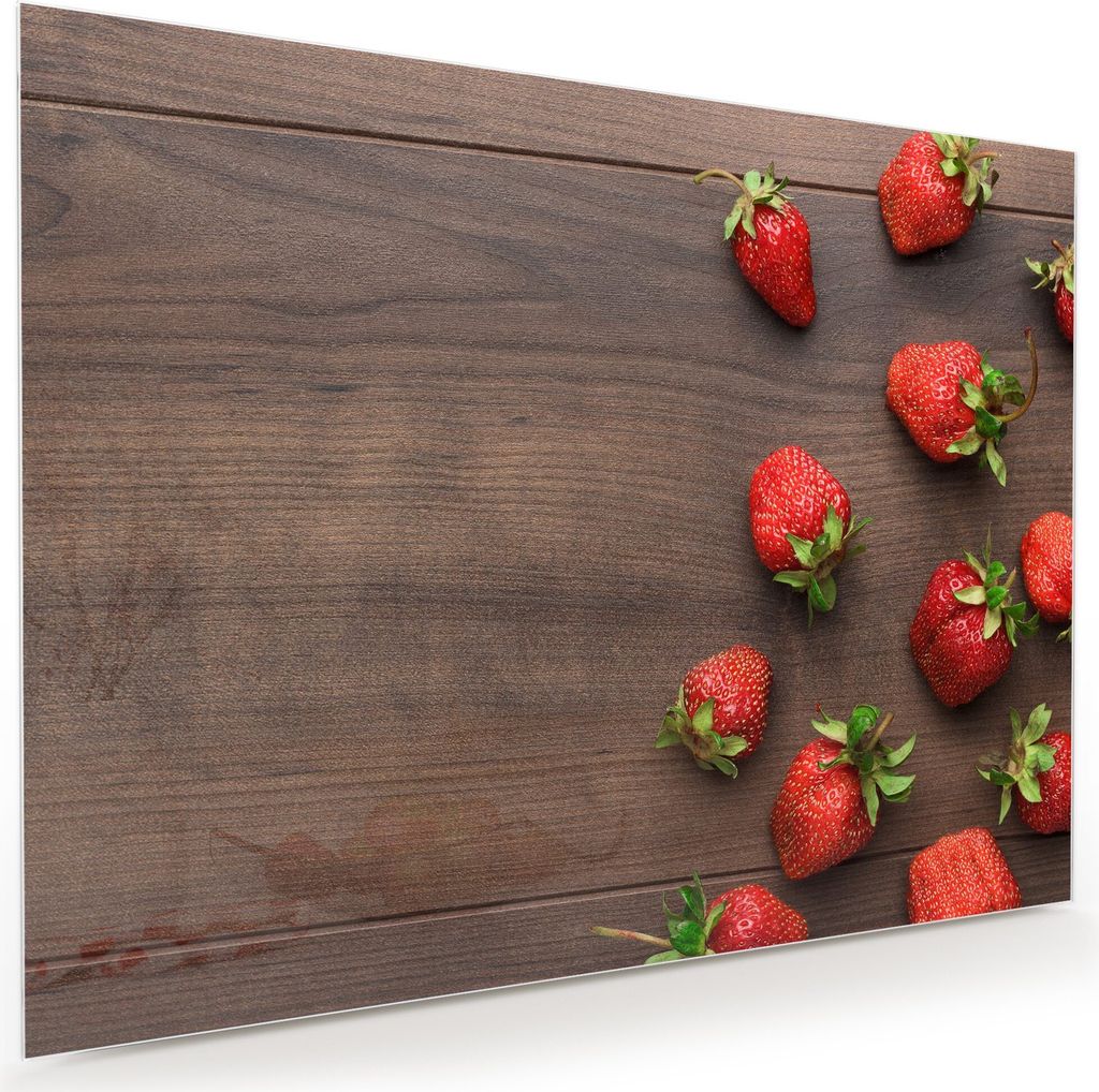 Glasbild Wandbild Erdbeeren auf Holztisch 120x90cm in XXL für Wohnzimmer, Schlafzimmer, Badezimmer, Flur