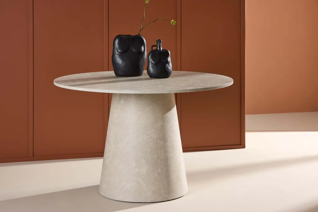 Table à manger ronde grise 120 cm design effet marbre pour 4-6 pers