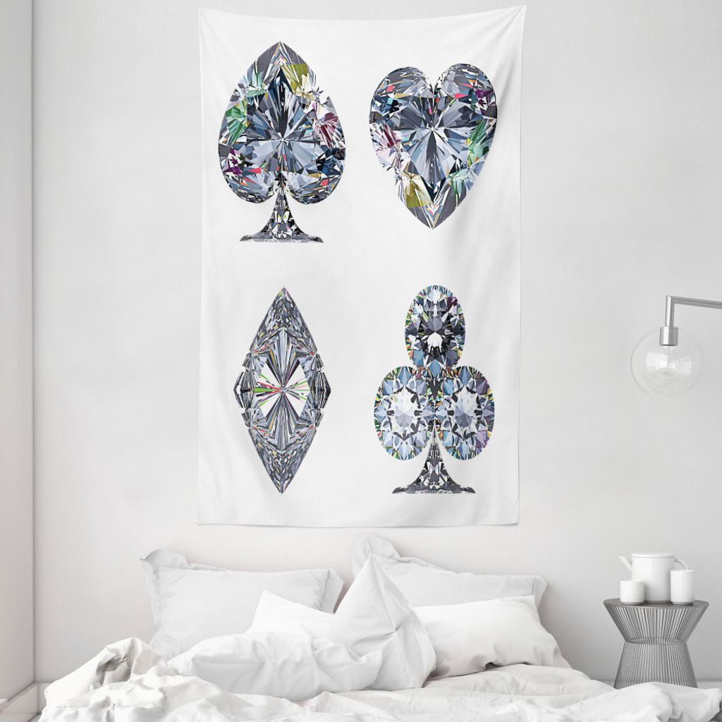 ABAKUHAUS Silber Wandteppich und Tagesdecke, Herz-geformte Diamanten aus Weiches Mikrofaser Stoff Waschbar ohne Verblassen Digitaldruck, 140 x 230 ...