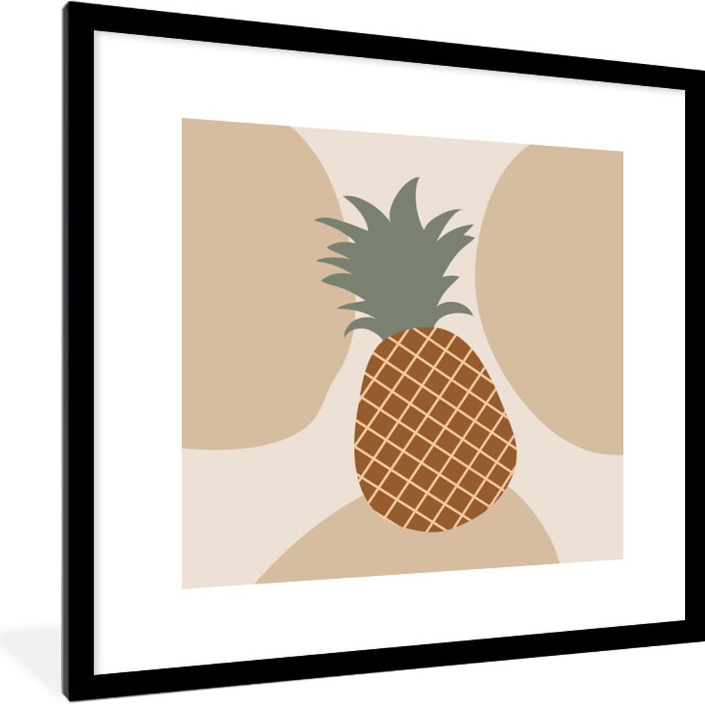 MuchoWow Gerahmtes Poster Obst - Pastell - Ananas - Sommer 40x40 cm - Poster mit Schwarzem Bilderrahmen Wandposter Rahmen Foto Bilder - Poster - ...