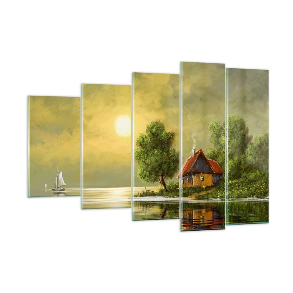 Bilder auf glas - Boot Wasser Hütte - 150x100cm - Glasbilder - Wandbilder - Kunstdruck - zum Aufhängen bereit - Wanddekoration aus Glas - Glas Bi...