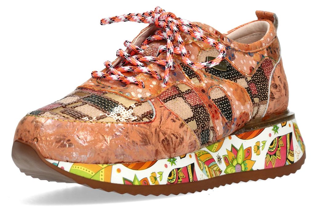 Laura Vita Damen Sneaker bunt mit Paillettenbesatz und Plateausohle Delphine 07, Größe:37 EU, Farbe:Orange
