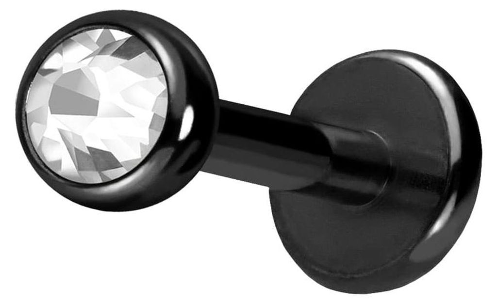 Ohrpiercing, Nasenpiercing Titan Labret mit Push Fit KRISTALL Schwarz Stablänge: 7mm + Stabstärke: 1,2mm + Kugelgröße: 3mm