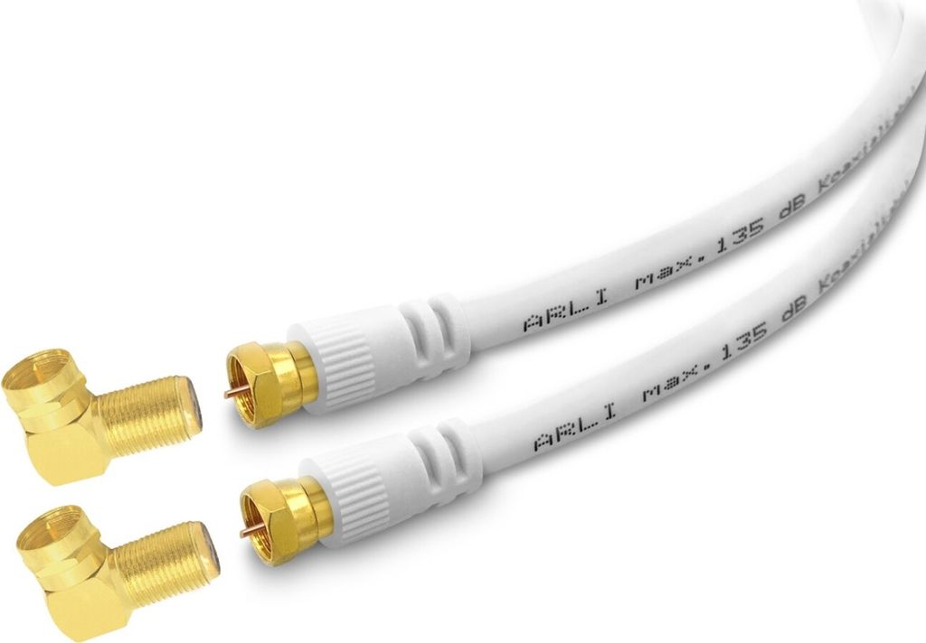 5m ARLI HD Sat Doppel Winkel Anschlusskabel weiß max. 135 dB 5-fach geschirmt | vergoldete F-Stecker & Winkeladapter | DVB-S2 DVB-T2 4K 8K