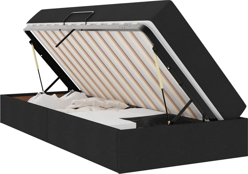 Möbel Aufbewahrungsbett elegante Design - Einzelbett/Bettgestell - mit Matratze Schwarz 100 x 200 cm Polyester - Top5479987