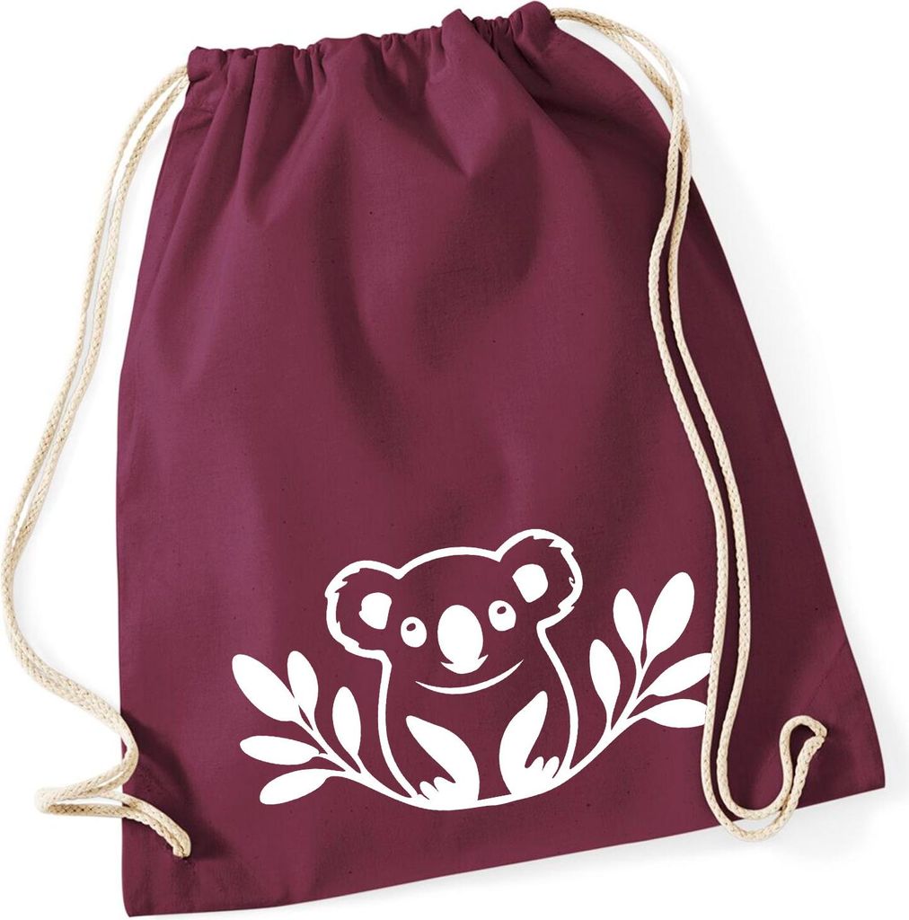 Huuraa Turnbeutel Koala Silhouette 12 Liter Burgundy Baumwolle Rucksack Geschenkidee