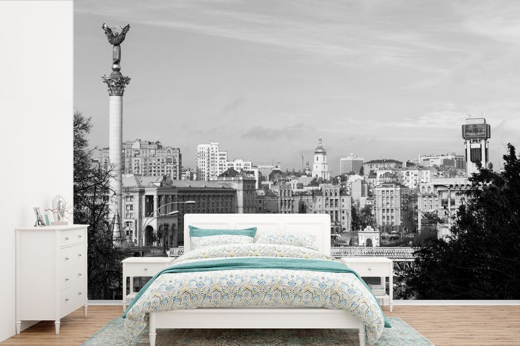 MuchoWow Fototapete für Wohnzimmer oder Schlafzimmer Wandtapete Vinyl Motivtapete Das Denkmal für die Unabhängigkeit von Kiew in der Ukraine -...