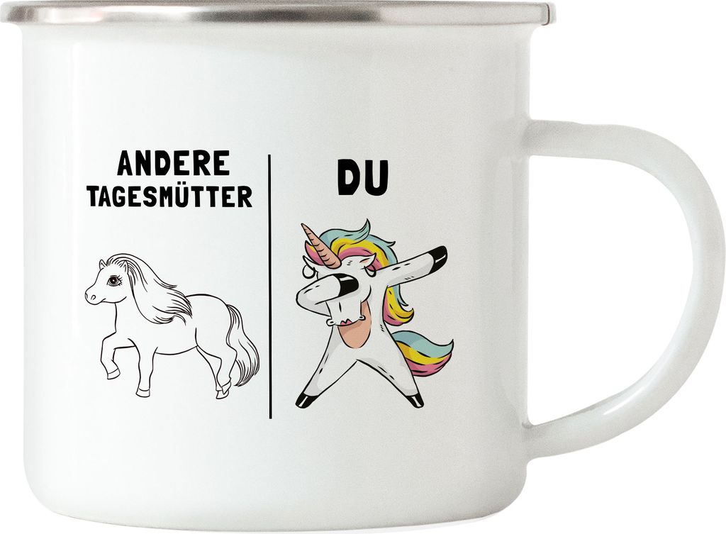 Tagesmutter Emaille Tasse Kindergarten Abschied Einhorn Lustig Dankeschön & Abschiedsgeschenk Kindergarten Kita