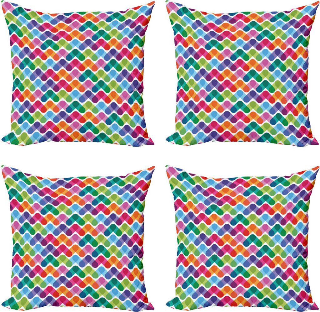 ABAKUHAUS Bunt Kissenbezug Set (4 Stück), Lebhaft und Geometrisches, Moderner Doppelseitiger Digitaldruck, 50 cm x 50 cm, Mehrfarbig