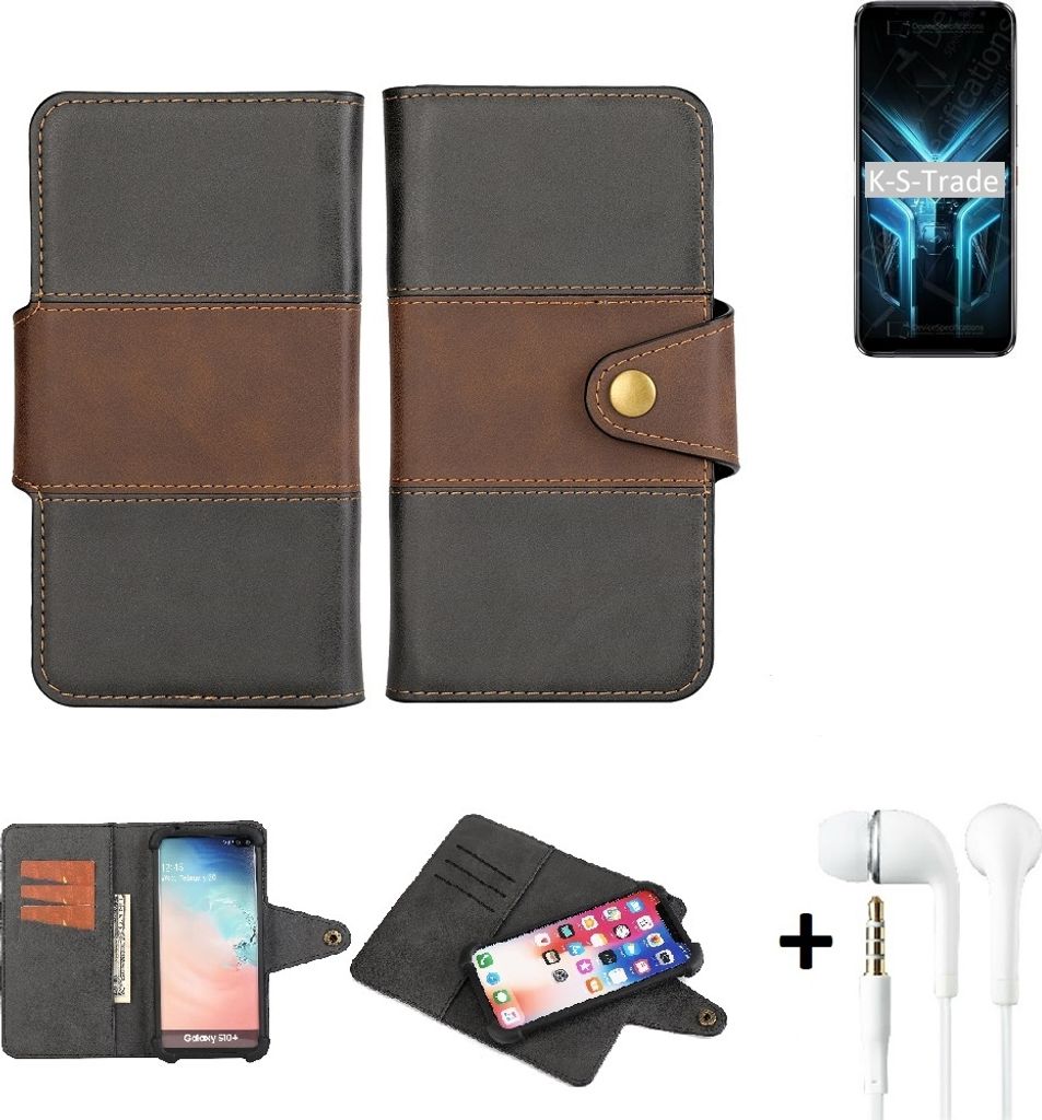 K-S-Trade Handyhülle Schutzhülle Bookstyle Wallet-Case kompatibel mit ZTE Blade V2020 5G + earphones Bumper rundumschutz schwarz-braun 1x
