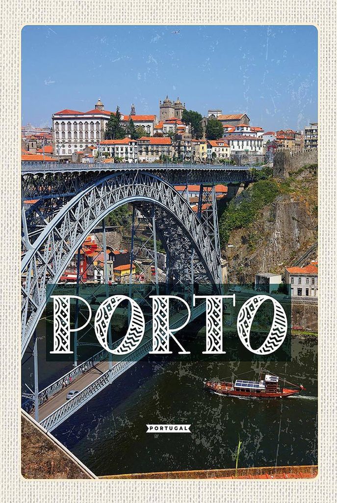 vianmo Holzschild 18x12 cm Porto Portugal Reisen Brücke Ponte Dom Luís I Bildmotiv Reisemotiv Abenteuer