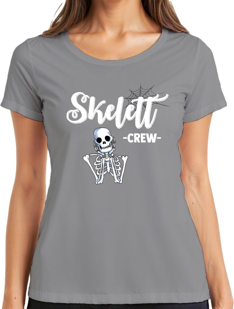 Skelett Crew Halloween Totenkopf Gruselig Gothic Retro Party Damen T-Shirt, Grau, L