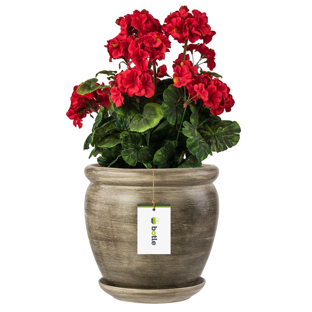 Blumentopf Blumenübertopf Dunkelgrau Blumenschale mit Untersetzer Rund DxH 280 mm x 305 mm Oberfläche Matte Keramik Modern Glamour