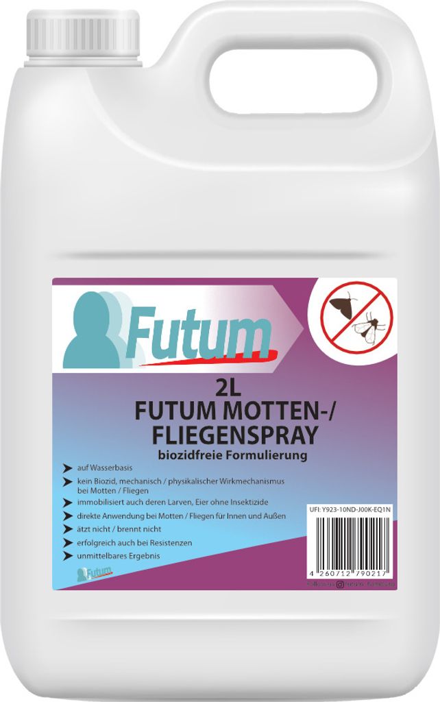 FUTUM 2 Liter Mottenspray / Fliegenspray | biozidfrei gegen Motten & Fliegen | Wasserbasis | schnell & Direktwirkung | fleckenfrei