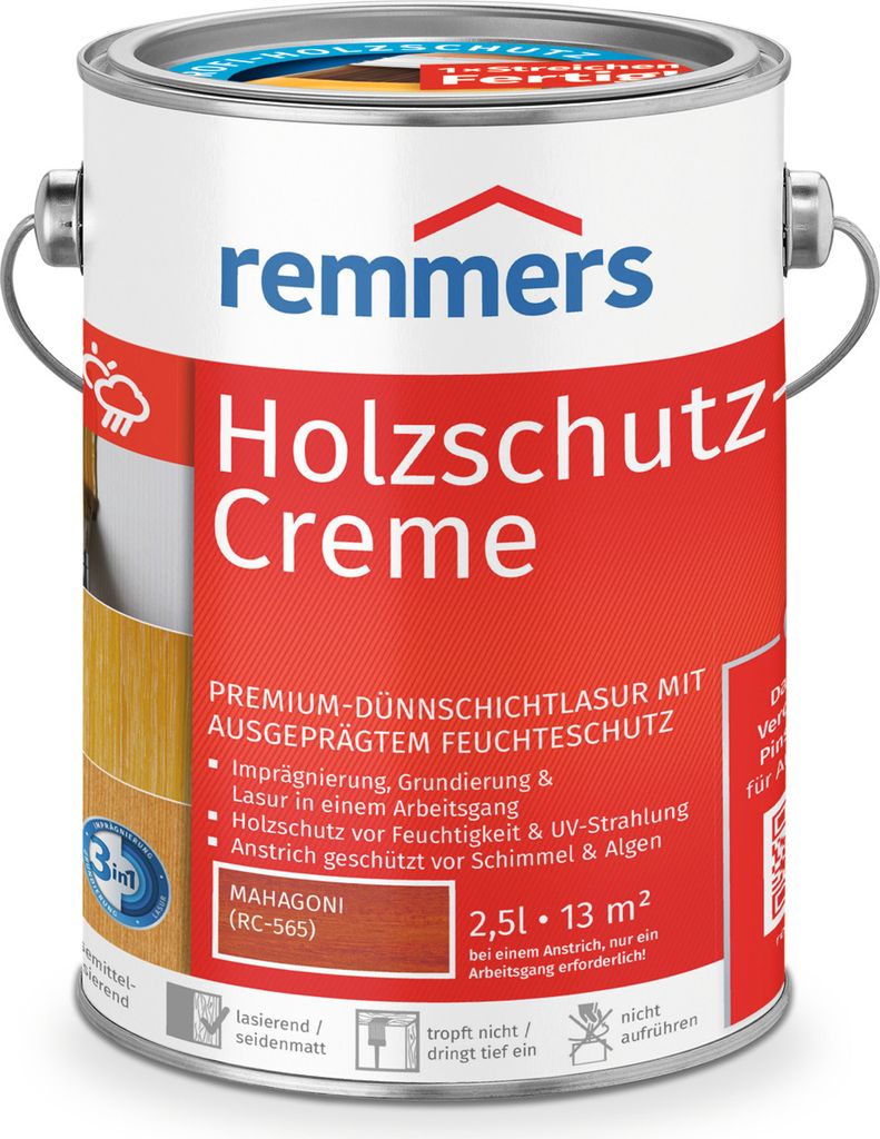 Remmers Holzschutz-Creme 3in1 mahagoni (RC-565) 2,5 l, Produktbild 