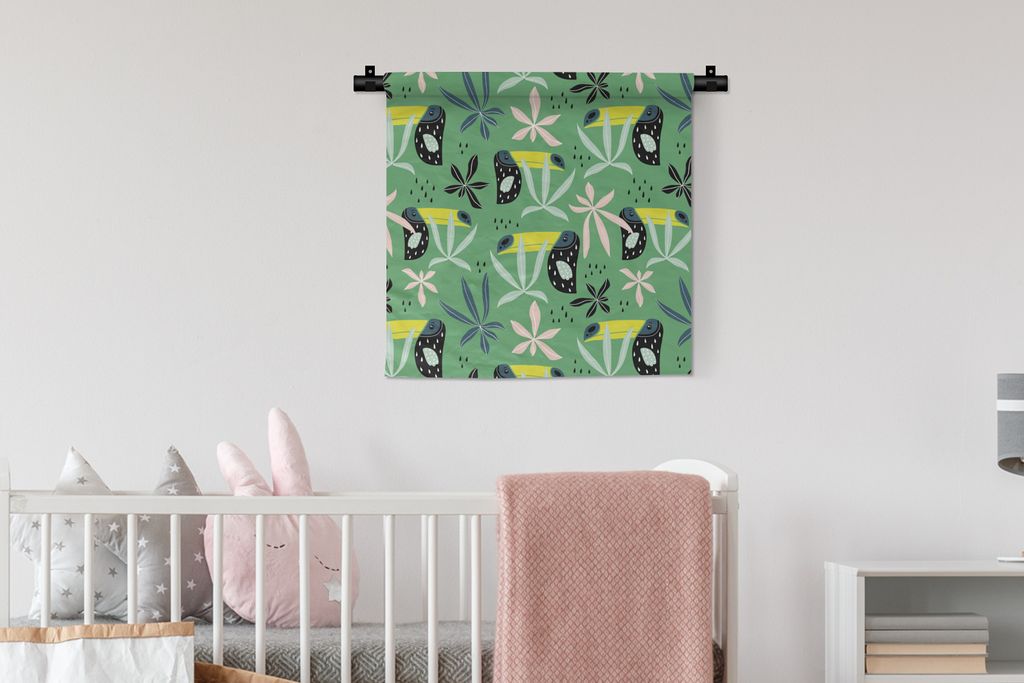 MuchoWow Wandteppich Wandbehang Tukan - Pflanzen - Grün 60x60 cm Tapisserie Dekoration Wandtuch - Dekorationen - Wand Decke