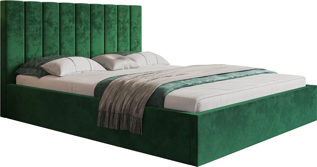 Polsterbett, 120x200 cm, Doppelbett, mit Bettkasten, mit Lattenrost, mit Kopfteil, Modern Bett, Robust, Elegant, Erstklassige Qualität, Slim-9, Grün