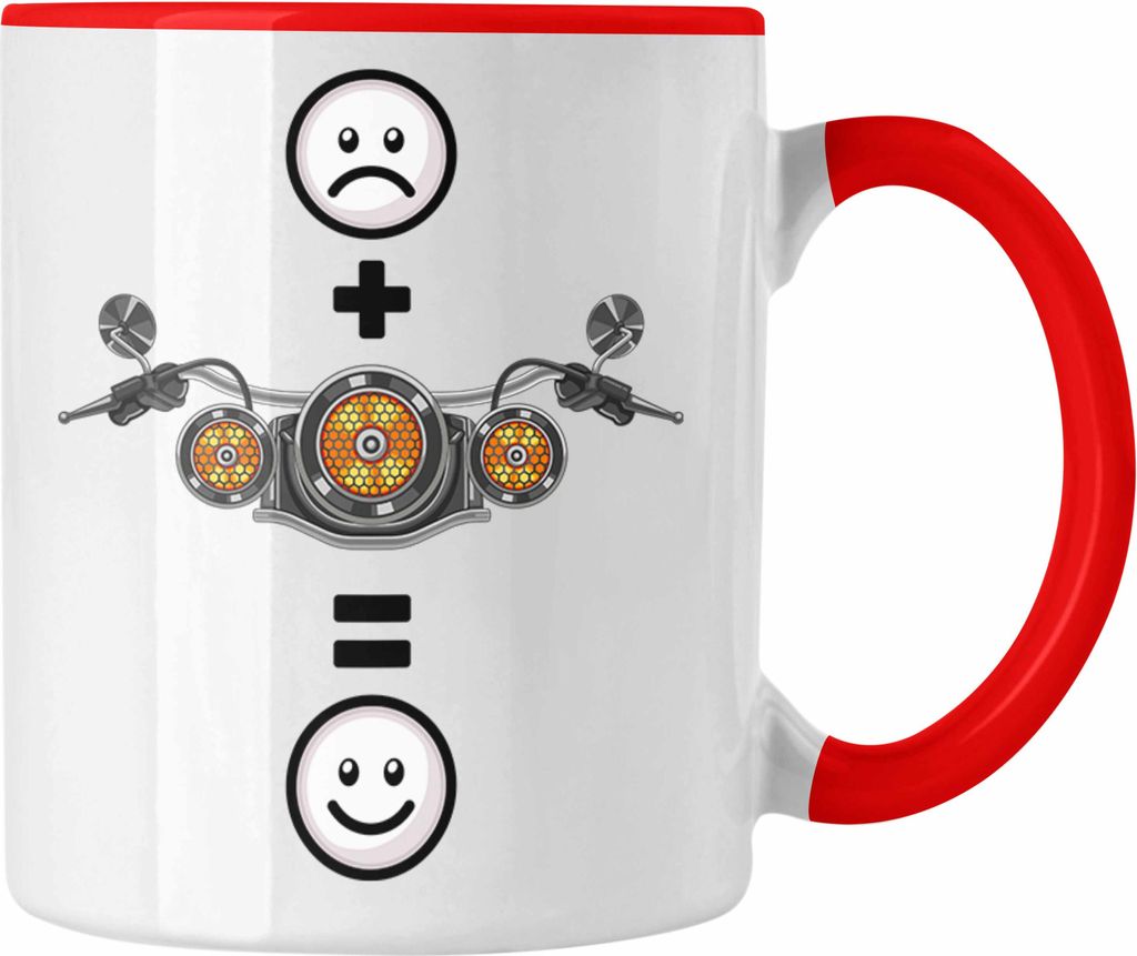 Trendation - Motorrad Tasse Geschenk für Motorradfahrer :( + Motorrad = :) Lustige Geschenkidee Geburtstag (Rot)