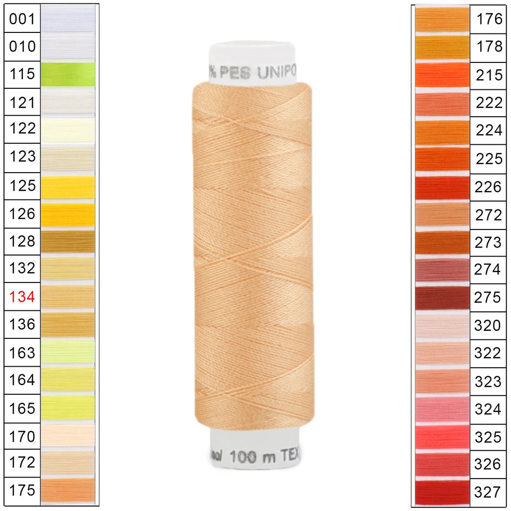 Nähgarn 100m Unipoly 120 Tex14x2 Polyester Nähfaden Nähmaschinengarn Farben 1v6 , Farbe:134
