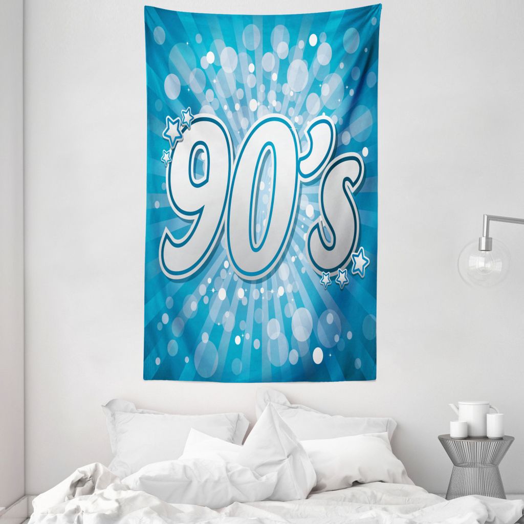 ABAKUHAUS Blau Wandteppich und Tagesdecke, 90s Pop-Art-Stern-Retro aus Weiches Mikrofaser Stoff Waschbar ohne Verblassen Digitaldruck, 140 x 230 cm...