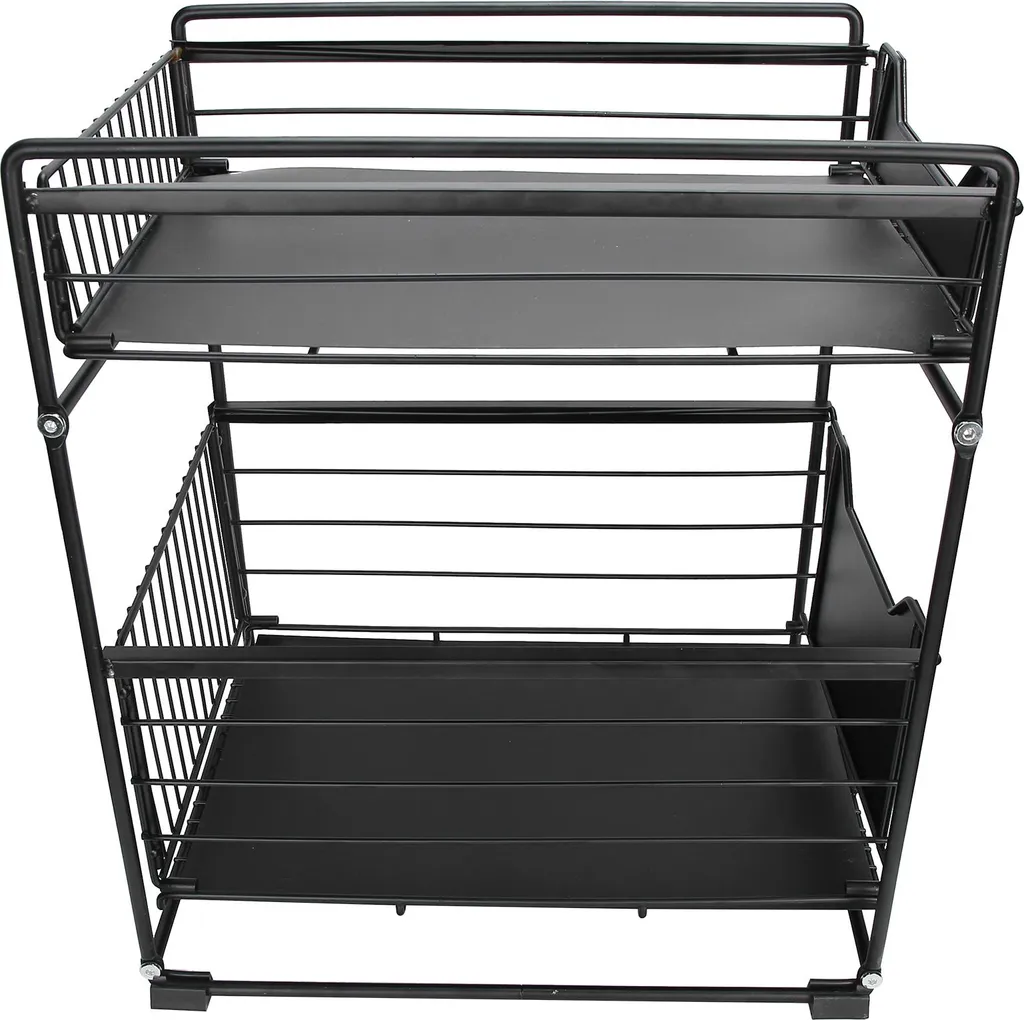 Rack de rangement coulissant à 2 niveaux en métal noir pour cuisine
