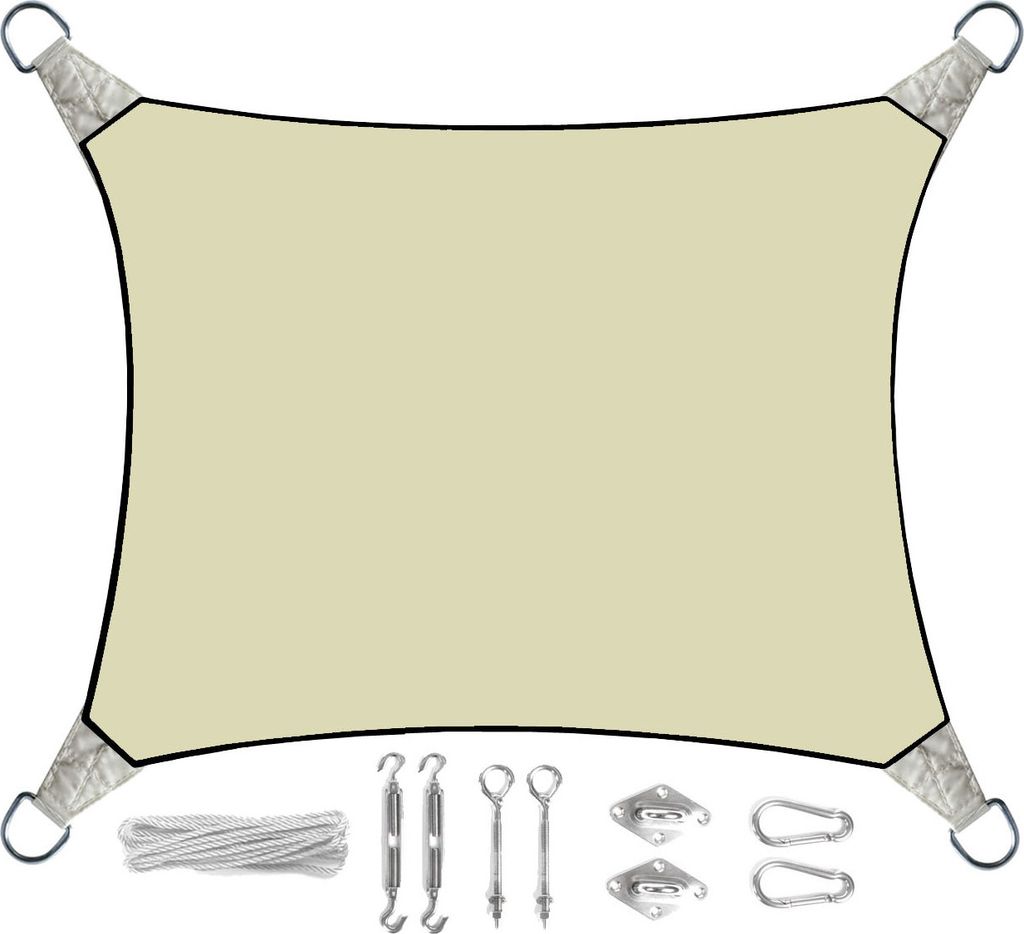 Sonnensegel Rechteckig 2x3m Creme mit Ösen für Balkon Terrasse Sonnenschutzsegel