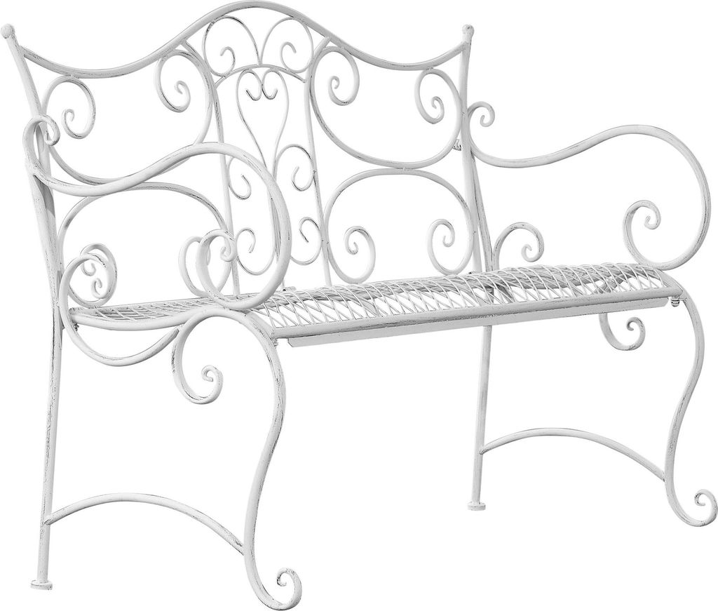 Gartenbank TODOR - Metall Antik weiß 113x47x89 cm | Metallbank Garten 2 Seitzer Bank Terrasse Vintage Antik Gartenbank
