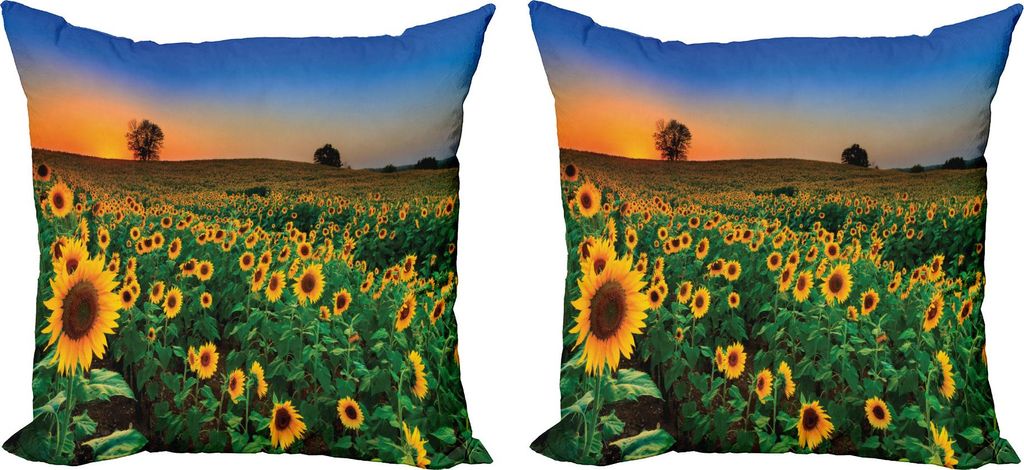 ABAKUHAUS Sonnenblume Kissenbezug Set (2Stück), Sommer-Themen-Digital generiert Foto von Blume Filed bei Sonnenuntergang Vivid Himmel, 45 x 45 cm,...