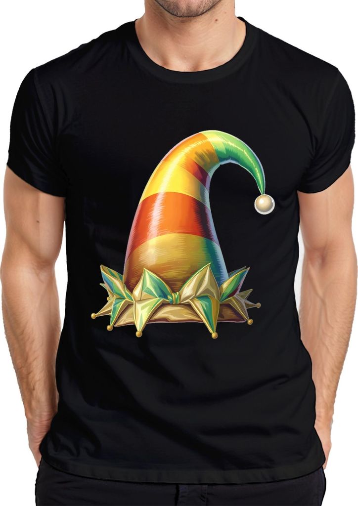 Joker Narrenkappe Karneval Fasching bunt gold glänzend lustig Herren T-Shirt, Schwarz, XL