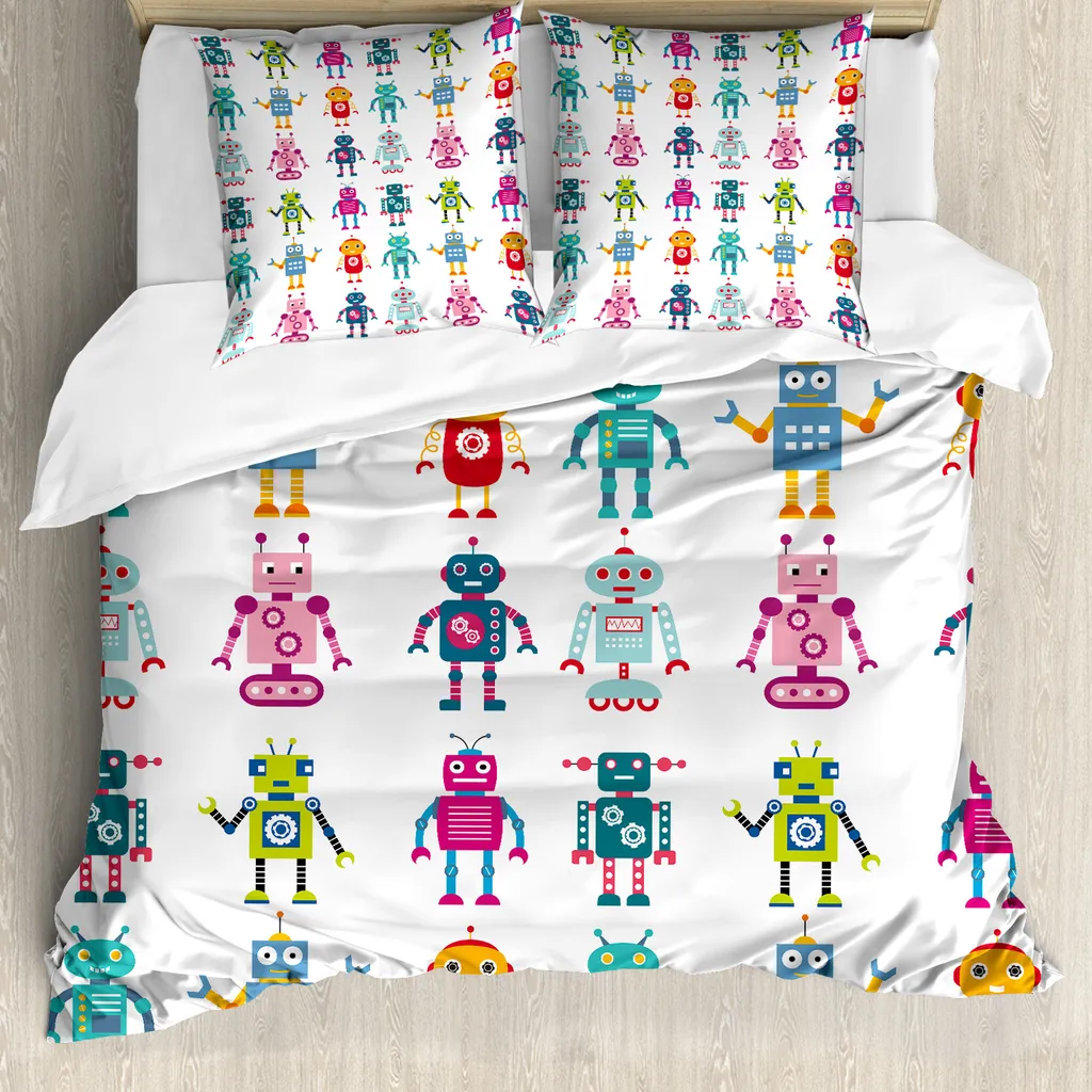 Dites adieu aux acariens : housse de couette enfant robot 155x220 cm