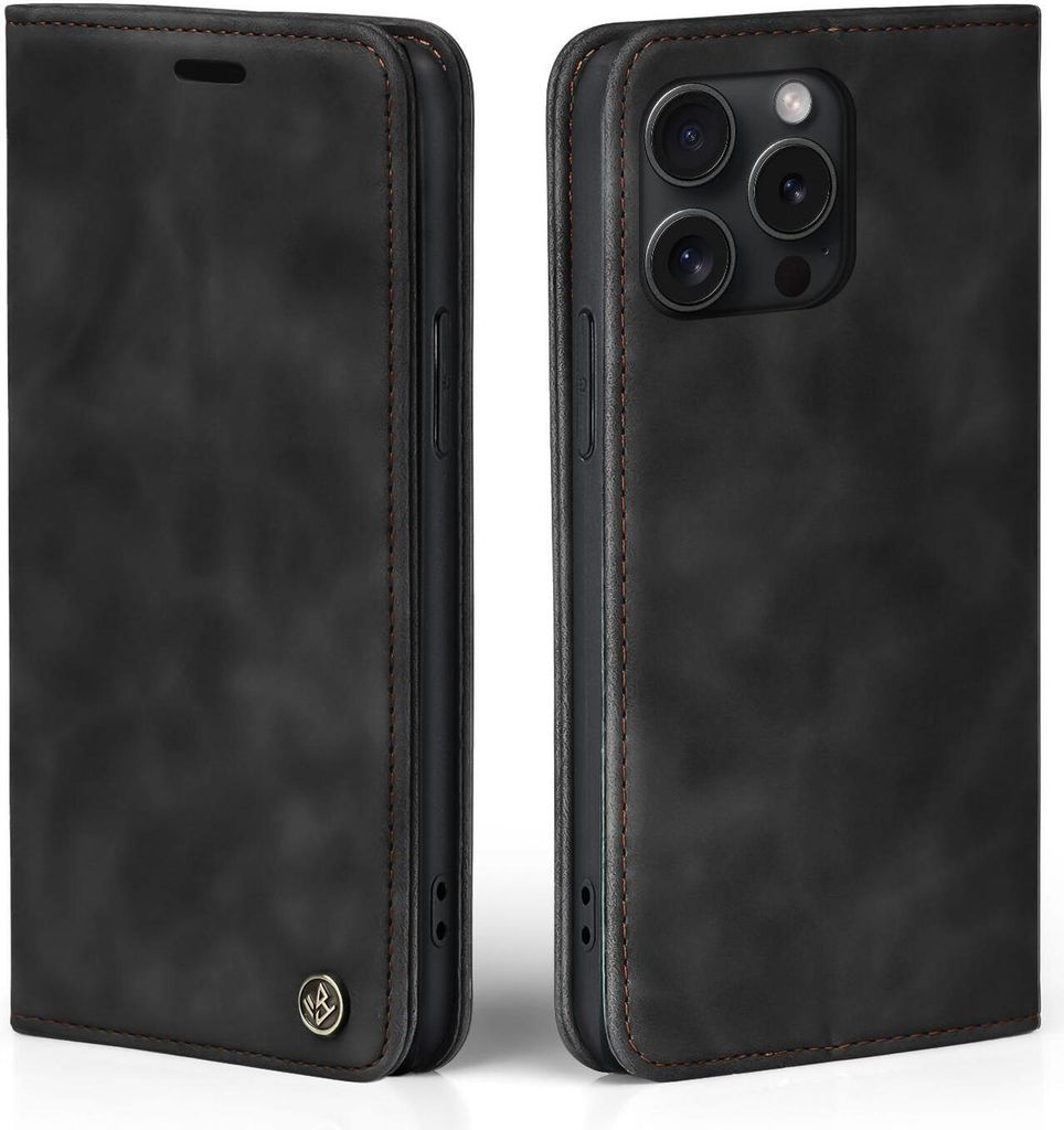 Handy Hülle für Apple iPhone 16 Pro Max Klapphülle Bookcase Flip Cover Handy Tasche Etui Farbe: Schwarz