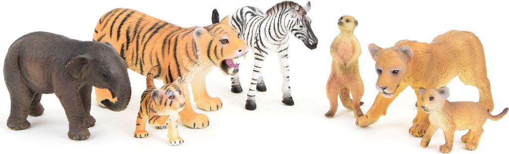 Tierfiguren Set Spielfiguren Tiere 3,5-10 cm Wildnis 7 Tiere - Zebra Erdmännchen Löwin kleiner Löwe Elefant