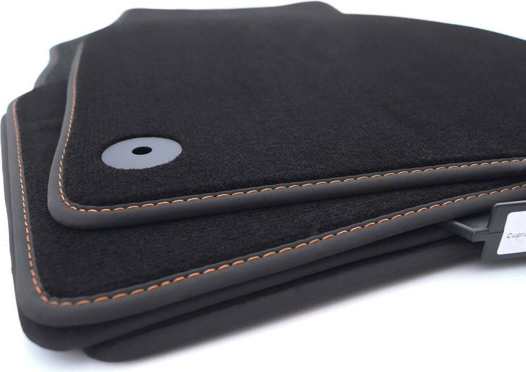 Fußmatten für Seat Leon III & IV (Ziernaht Braun) Premium Velours Automatten in Original Qualität Matten Set 4-teilig, Schwarz