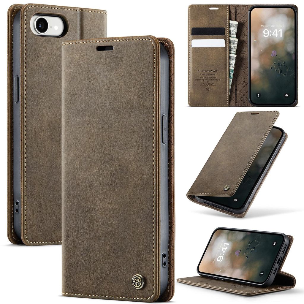 Handyhülle für iPhone 16e/iPhone 17e Hülle Leder mit RFID Schutzhülle Klapphülle Magnet Kartenfach Standfunktion Braun
