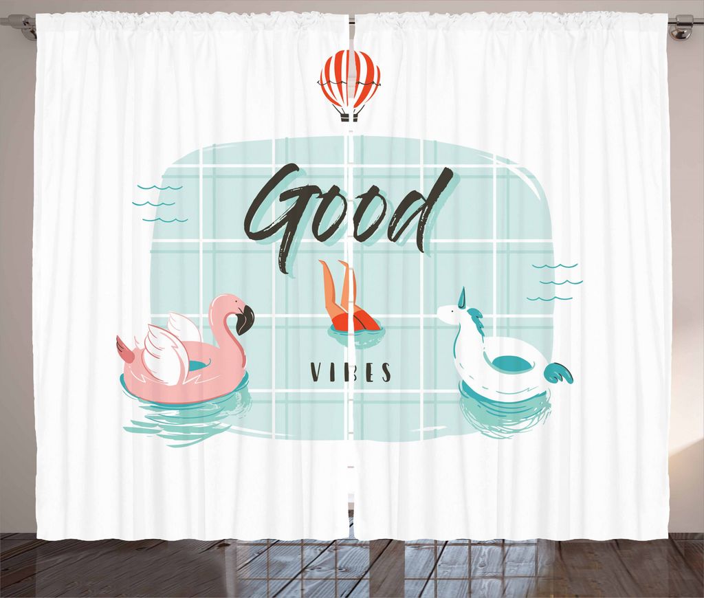 ABAKUHAUS Good Vibes Rustikaler Gardine, Sommerzeit-Spaß Joy, Schlafzimmer Kräuselband Vorhang mit Schlaufen und Haken, 280 x 245 cm, Hellgrün C...