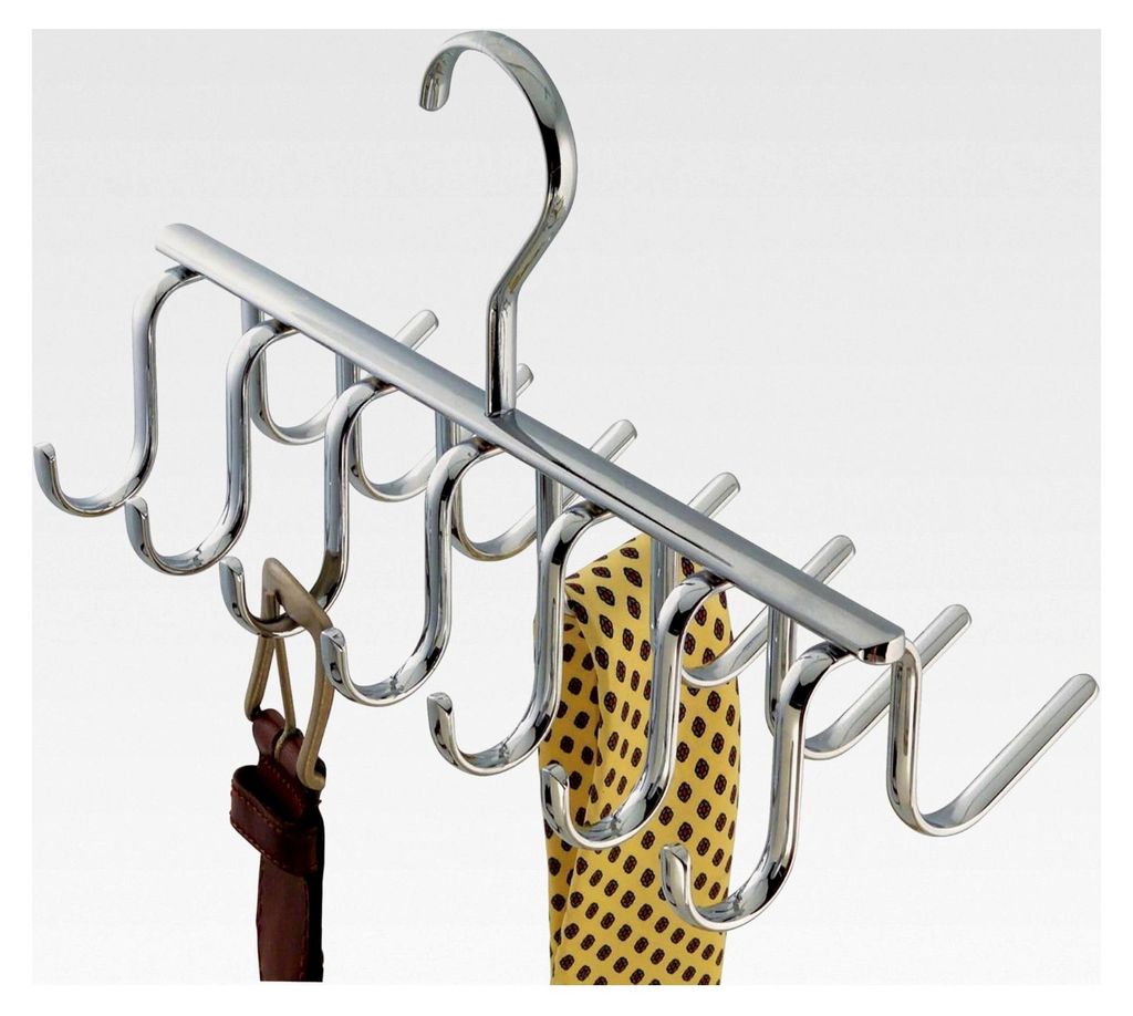 iDesign Axis Krawattenhalter, Bügel aus verchromtem Metall mit 14 Haken für Gürtel und Krawatten, silber, 25,4 x 12,1 x 15,2 cm