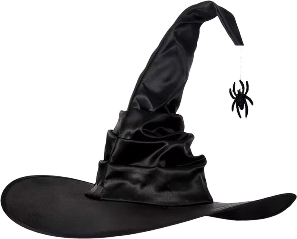Damen Halloween Hexenhut Faltbarer Zaubererhut aus schwarzem Satin für Erwachsene Halloween Party Kostüm für Cosplay Karneval Maskeraden