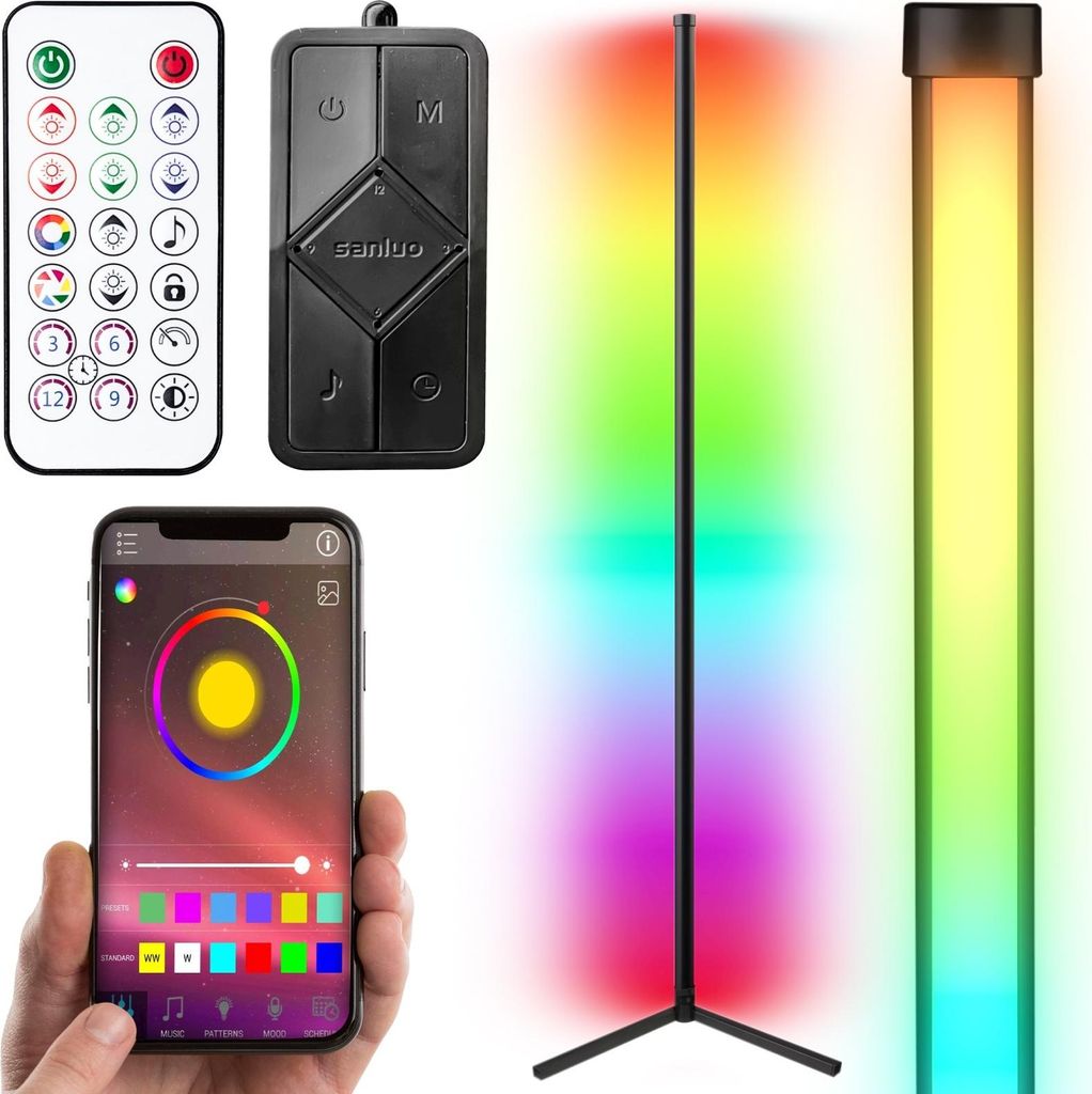 Lampa podłogowa narożna z pilotem 256 barw RGB LED 150 cm Zdjęcie produktu 
