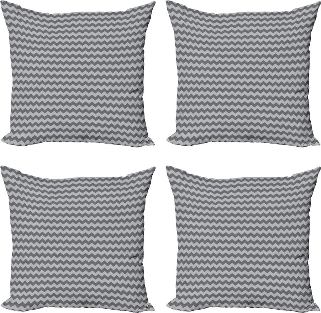 ABAKUHAUS grau Chevron Kissenbezug Set (4 Stück), Verschiedene Winkel Retro, Moderner Doppelseitiger Digitaldruck, 40 cm x 40 cm, Blassgrau und Grau