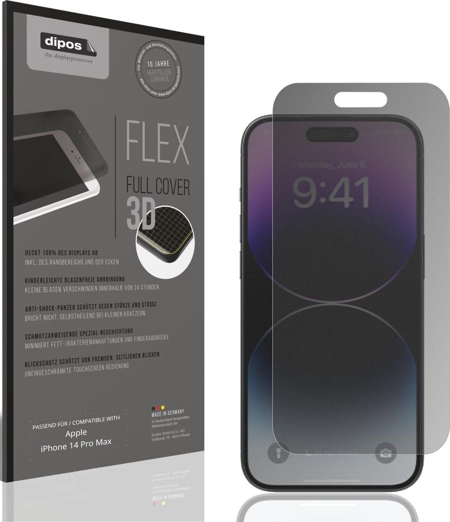 Full Cover Privacy Blickschutzfolie für Apple iPhone 14 Pro Max Folie Anti-Shock