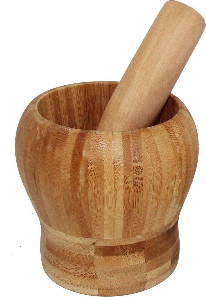Mörser und Stößel aus Bambus-Holz, Zerkleinerer für Gewürze Produktbild 