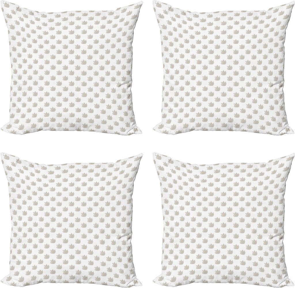 ABAKUHAUS Swans Kissenbezug Set (4 Stück), Neutral Vintage Vogel-Symbol, Moderner Doppelseitiger Digitaldruck, 40 cm x 40 cm, Weiß und Staub