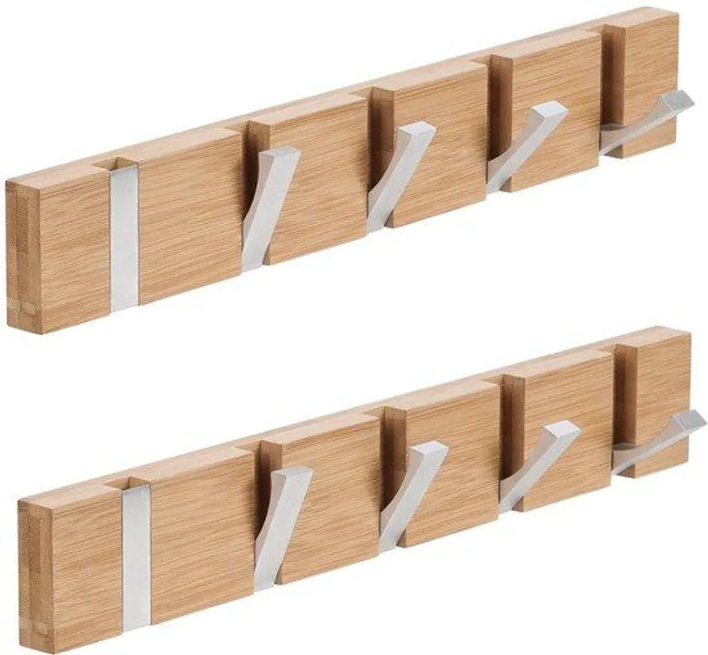Porte-manteau mural en bambou avec 5 patères pliantes en bois