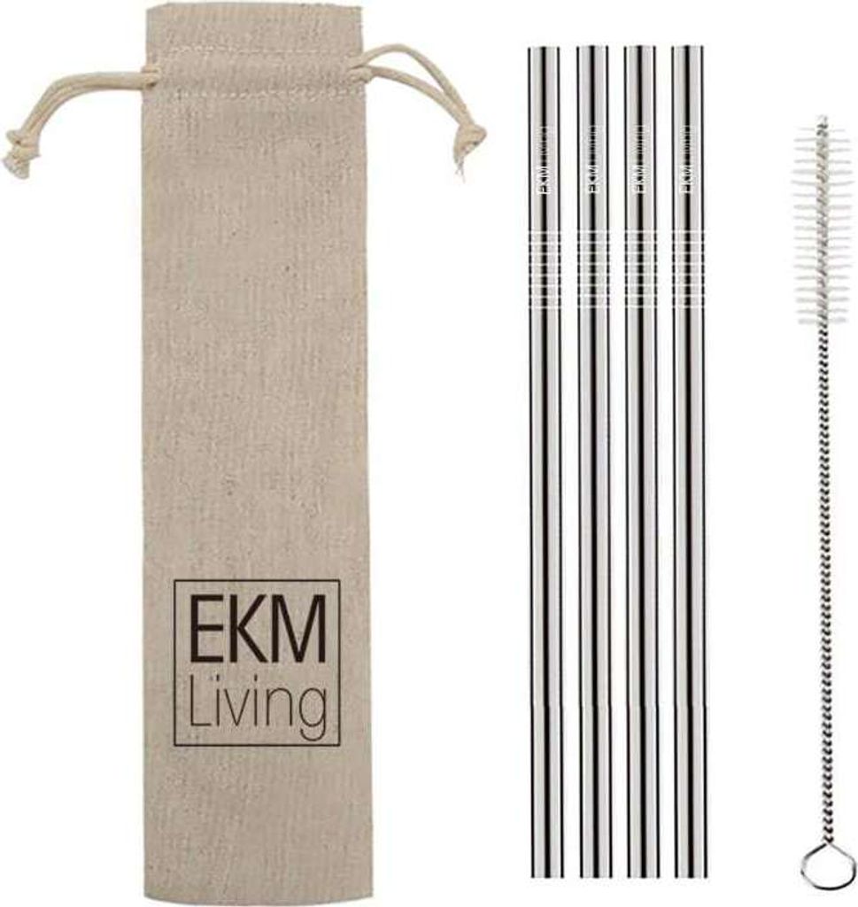 Edelstahl Strohhalme 4er Set Silber gerade, Trinkhalme, bruchfest, wiederverwendbar, spülmaschinengeeignet, plastikfrei, von EKM Living GmbH
